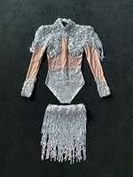 Paillettes brillantes gland body jupes courtes deux pièces ensemble carnaval fête Costume femme Club combinaisons danseuse exotique tenues
