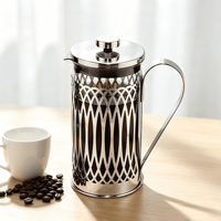 Cafetière à piston grande capacité, écologique, en verre borosilicate avec décor en bambou et filtre métallique