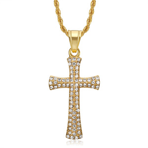 Colgante <span class=keywords><strong>de</strong></span> Cruz CZ Elegante Chapado en Oro con Aspecto <span class=keywords><strong>de</strong></span> Diamantes Completos, Colgante <span class=keywords><strong>de</strong></span> Cruz Grande, Collar Clásico con Cadena <span class=keywords><strong>de</strong></span> Cuerda - Product Image 2