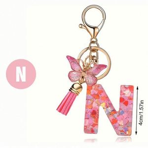 Alphabet Initial Letter Keychain Tassel Butterfly Pendant Key Ring Resin Alphabet Letter Keychains - Product Image 4