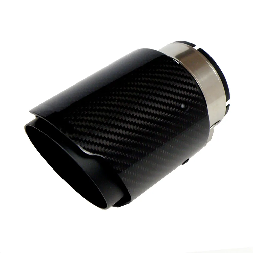 Glossy Carbon fiber Single outlet exhaust tip Auto end pipe muffler with Clamp and logo