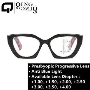 新流行レディースプログレッシブ多焦点リーディングメガネブラックピンクフローラルチャンキー猫目春ヒンジレンズ強度 + 2.50 + 1.50 - Product Image 2