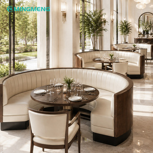 Ensemble de table à manger ronde en bois avec banquette en cuir PU pour restaurant, usage commercial, design contemporain - Product Image 1
