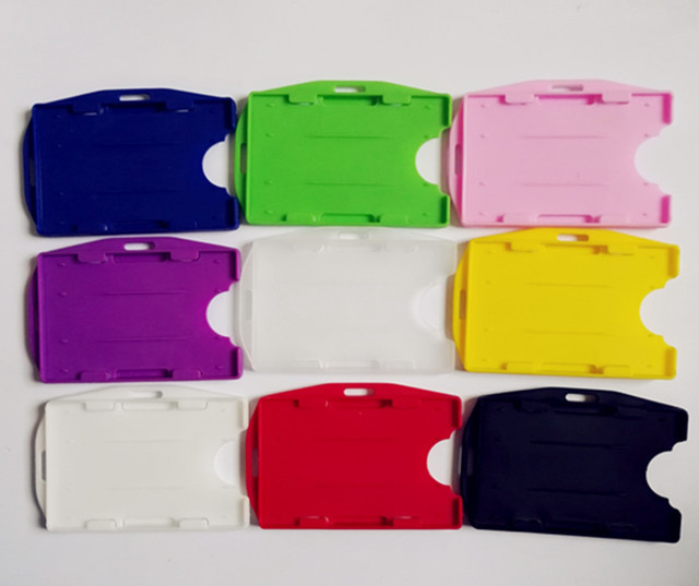 Colorful ID Card ID Badge Holder - Holds 2 Cards - Rigid Hard Plastic Multi Color Open Faced