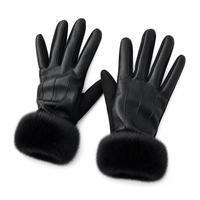 Gants d'hiver pour femme en PU, compatibles écran tactile, épais, à doigts séparés, style opéra, patchwork, chauds, pour le cyclisme et la conduite