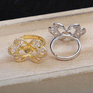 Anillo Retro de Plata S925, Soporte para Flores, Accesorios para Joyería de Perlas, 11-12 mm, Producto Semiterminado de Palacio, Perlas Sueltas JG5964 - Product Image 2