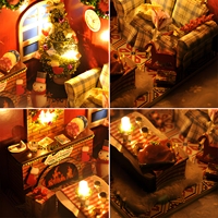 Kit de boîte de décoration de Noël DIY Hamaileon pour adultes, décoration d'intérieur confortable avec lumière de cheminée, maison de Noël miniature en bois faite à la main