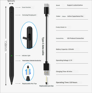 ปากกาสไตลัส USI 2.0 สำหรับ Chromebook ปากกาดิจิตอลแบบ Capacitive รองรับแรงกด 4096 ระดับ รองรับการเอียง ชาร์จผ่านพอร์ต Type-C ขายส่ง - Product Image 2