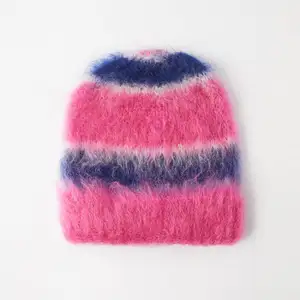 Ensemble Bonnet d'Hiver Jacquard à Rayures Block Tricoté Chaud Thermique et Chaud à Rayures en <span class=keywords><strong>Mohair</strong></span> avec Logo Personnalisé - Product Image 1