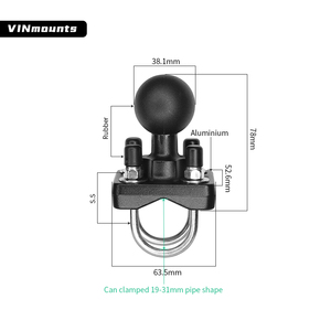 Soporte de manillar VINmounts de aluminio de 1.5 pulgadas con cabezal esférico para motocicleta, base de riel de doble perno en U ajustable 360° - Product Image 2
