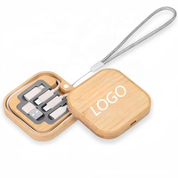 Kit de Cargador Inalámbrico Cuadrado 7 en 1 de 15W y Cable, Adaptador Multi USB, Cable de Carga Rápida, Caja de Almacenamiento de Bambú con Transferencia de Datos