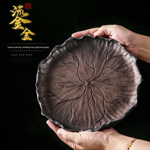 <span class=keywords><strong>Plateau</strong></span> à thé en céramique stoneware de style rétro japonais, avec finition en émail doré, motif feuille de lotus, pour service à thé Kung Fu et <span class=keywords><strong>table</strong></span> à thé - Product Image 2