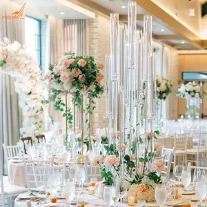 流行销售10个持有人120厘米高度婚礼使用落地架桌子装饰中心水晶玻璃烛台