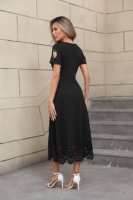 Robe crayon de bureau pour femme avec dentelle, imprimé léopard floral et volants en cascade