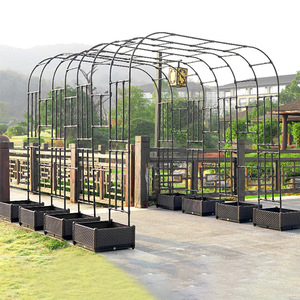 Outdoor Iron Arch Trellis With <b>Planters</b> 8 Feet Modern Garden Arbor For Backyard Climbing Plants - Product Image 2