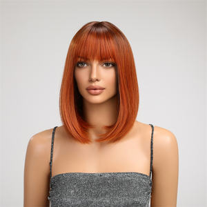 Véritable <span class=keywords><strong>Action</strong></span> Photo Brun Rougeâtre Ombre Droite <span class=keywords><strong>Perruque</strong></span> Synthétique Avec Une Frange Moyenne Longue <span class=keywords><strong>Perruque</strong></span> Résistant Aux Hautes Températures Mat Durable - Product Image 2