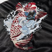 Veste de baseball réversible zippée pour homme de qualité supérieure, broderie vintage poisson et dragon, style streetwear varsity