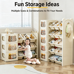 Organizador de Juguetes para Niños con Diseño de Oso, <span class=keywords><strong>Armario</strong></span> de Plástico de 5 Niveles con 12 Contenedores, Estantería para Libros y Juguetes para Cuarto de Juegos Infantil - Product Image 2
