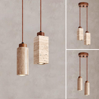 Lampe suspendue Wabi Sabi en pierre jaune travertin pour îlot de cuisine, restaurant, salle à manger, table, lustre LED