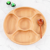 Plateau de service en bois naturel à 5 compartiments, plateau rond pour collations, biscuits, macarons, noix, plateau à apéritifs en bois réutilisable