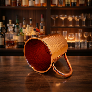 Premium Moscow Mule Copper Mug Handcrafted Hammered Pure Copper Cylindrical Cup with Copper Handle Barware Cocktail Drinkware - Product Image 2