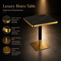 Ensemble table et chaises de bistrot en pierre frittée de luxe avec base en métal doré pour hôtel, café, restaurant, usage commercial