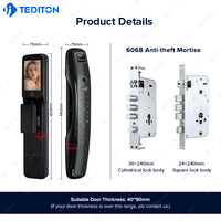 Tediton OEM&ODM Interphone intelligent numérique avec lecteur d'empreintes digitales, sonnette connectée Tuya Wifi, reconnaissance faciale 3D, interphone en temps réel, serrure de porte intelligente