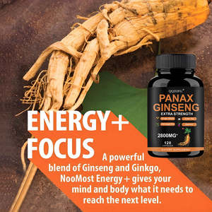 Cápsulas de Complejo de Ginseng Panax con Ginkgo Biloba y Ashwagandha, Energía Natural, Concentración, Alivio del Estrés, Suplemento Vegano - Product Image 4