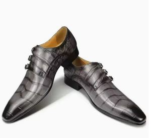 รองเท้าหนังแท้ลายจระเข้สุดหรูสำหรับผู้ชาย ดีไซน์<span class=keywords><strong>แบบ</strong></span> Monk Strap หัวแหลม เหมาะสำหรับงานทางการ ธุรกิจ หรืองานแต่งงาน - Product Image 6