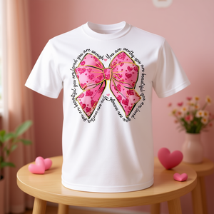 T-shirt rose mignon avec nœuds coquette et cœurs pour filles, promotion Saint-Valentin pour enfants - Product Image 3