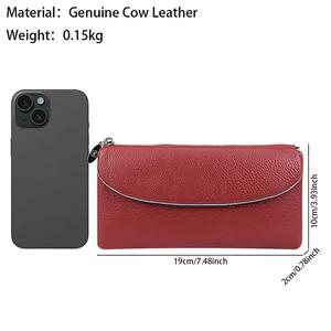 Portefeuille long en cuir de vache véritable AndoBag pour femmes, couleur unie simple, porte-monnaie, porte-cartes décontracté 1503 - Product Image 3