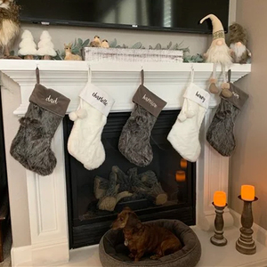 Calze natalizie <span class=keywords><strong>in</strong></span> pelliccia sintetica con decorazione per feste di babbo natale regalo personalizzato <span class=keywords><strong>in</strong></span> bianco con <span class=keywords><strong>Pom</strong></span> <span class=keywords><strong>Pom</strong></span> - Product Image 2