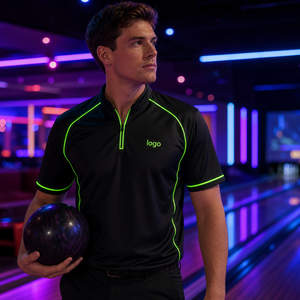 Maillot de bowling personnalisé noir avec bordure néon, uniforme d'équipe pour ligue nocturne, performance par sublimation, logo personnalisé, OEM, usine de polos - Product Image 2