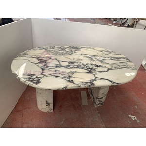 Đá tự nhiên phòng ăn đồ nội thất calacatta đá cẩm thạch trắng góc tròn bàn ăn màu tím đá cẩm thạch phòng ăn bảng - Product Image 5