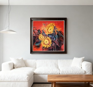 Fatto a mano moderno girasole parete arte arenaria pittura <span class=keywords><strong>con</strong></span> Base di supporto su tela per la decorazione della casa e ornamento di fiori opere d'arte - Product Image 5