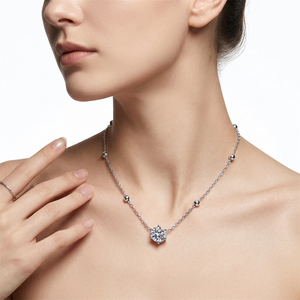 BINSHUO Collier Pendentif Flocon de Neige en Argent Sterling Plaqué Platine S925, Sertissage Six Griffes, Moissanite 0,5 Carat, Haute Qualité, Classique - Product Image 3