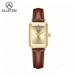 Livraison rapide, montre à <span class=keywords><strong>quartz</strong></span> en cuir de luxe, style minimaliste, petite montre carrée dorée rétro, bracelet en cuir, logo personnalisé, mode féminine - Product Image 3