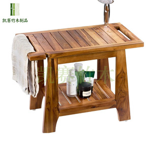 Tabouret de douche Kaiser en teck 56x30x42cm, siège de salle de bain imperméable avec étagère de rangement, bois massif - Product Image 3