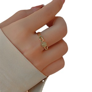 Natural Hetian Jade Ring For Women Light Luxury Style Adjustable Opening Geometric Design Everyday Wear - Product Image 5