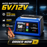 Chargeur de batterie de voiture au plomb-acide à sortie automatique 6V 12V 2/10/50A certifié ETL/CETL, directement de l'usine, pour démarreur de moteur