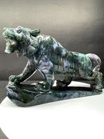 Statue de Tigre Sculptée en Agate Mousse, Artisanat en Cristal pour la Décoration Feng Shui et les Objets de Collection – Vente en Gros