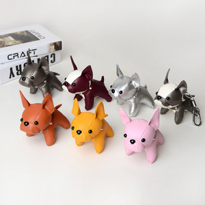 Fashion French Bulldog 13CM Leather Keychain Cute Puppy Leather Jewelry Ornament Bag Pendant Gifts Car Key Ring