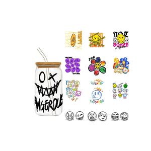 LETOP 1pcs 16Oz Snow Globe Cup Angry Expression UV Cup Wrap Transfers Smile Face Glass Cup Wraps - Product Image 2