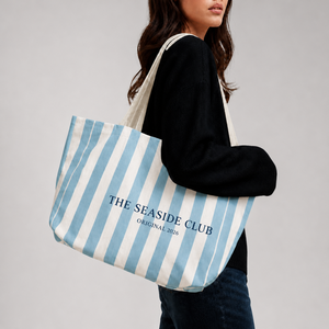 Bolsa de Lona Resistente a Rayas, Bolsa de Compras de Lona de Algodón con Diseño Reutilizable para Uso Diario en la Oficina y el Supermercado - Product Image 1