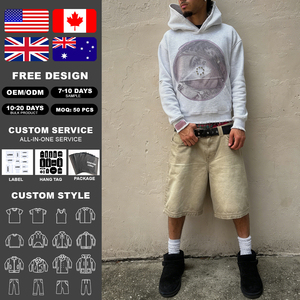 Custom Men 100% Cotton Pullover Hoodie Vintage Light Wash Rhinestone Embellished Portrait Print Distressed Streetwear Sweatshirt - Product Image 2