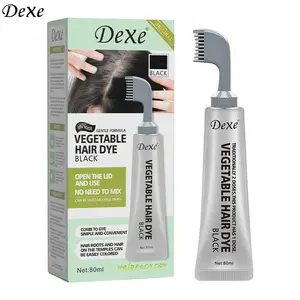 Dexe灰色覆盖无氨永久性专业植物黑色发色霜，带家用梳子