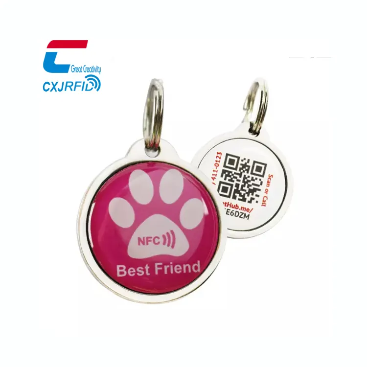 Logo personalizzato Qr Code E Url Programmabile A Resina Epossidica Nfc Pet Id Tag Collare Per Il Cane/Gatto Pista