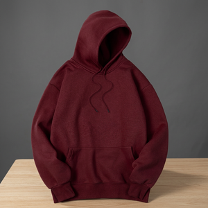 Sudadera con Capucha Color Borgoña para Hombre, Sudadera con Capucha de Color Sólido con Bolsillo Tipo Canguro y Cordón Ajustable, Informal para Invierno - Product Image 2