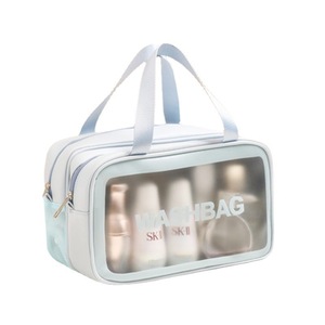 Double Layer Wet Dry Separation <b>Toiletry</b> Bag PU Waterproof Cosmetic <b>Storage</b> Travel Bag With Clear Window For Trip Use - Product Image 5