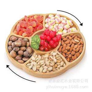 Plateau de service en bois avec sections divisées pour les collations, les fruits et les bonbons, utilisation domestique, design rotatif, matériau en bambou - Product Image 5